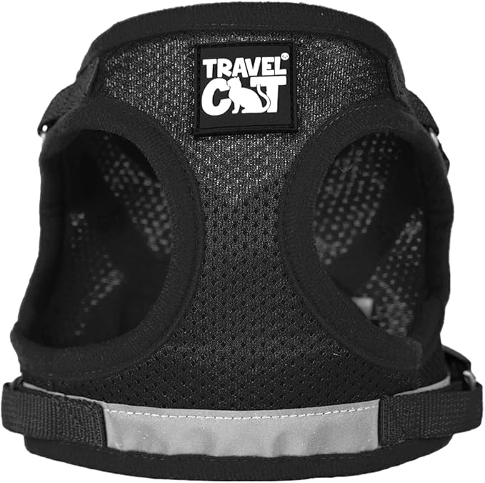 Travel Cat Harness and Leash Set - Adjustable Fit Mesh Cat Harness and Reflective Strap - Comfort Walking Vest for Kitten for Outdoor Walking, Hiking (Medium, Black)