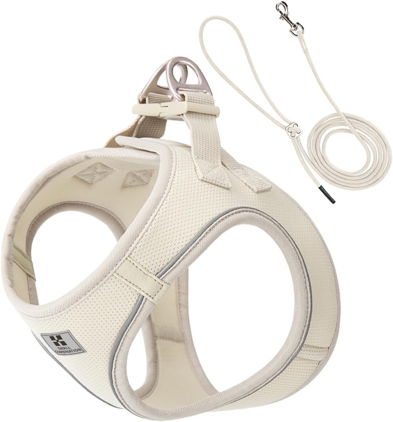 Adjustable Dog Harness with Leash, Reflective Mesh, No-Pull Design，Matching Lead Rope (Cream-Coloured, XXXS)