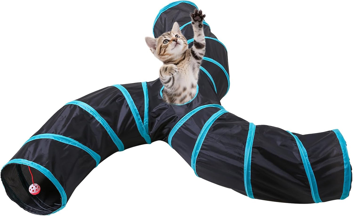 Pet Cat Tunnel, Angled 3-Way Junction Tunnels for Indoor Cats, Collapsible Pet Tunnel for Kitten, Puppy, Rabbit, 25cm-Wide Tunnels, Durable & Breathable, with Peek Hole Toy Ball