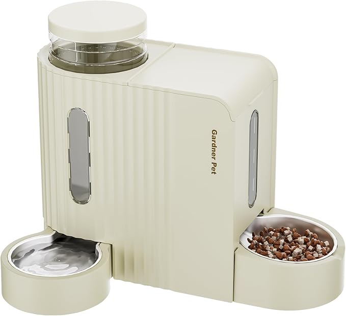 Gardner Pet Gravity Automatic 2-in-1 Pet Feeder, 0.8 Gallons*2 Cat Feeder and Water Dispenser Set, 100% BPA-Free Feeder and Stainless Steel Water Dispenser for Dogs, Cats, Rabbits, Puppies (Beige)