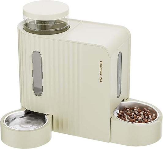 Gardner Pet Gravity Automatic 2-in-1 Pet Feeder, 0.8 Gallons*2 Cat Feeder and Water Dispenser Set, 100% BPA-Free Feeder and Stainless Steel Water Dispenser for Dogs, Cats, Rabbits, Puppies (Beige)