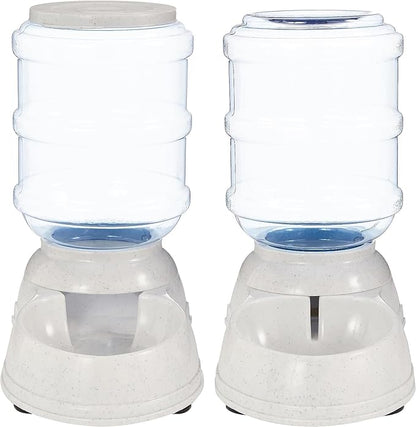 Amazon Basics Automatic Dog Cat Water Dispenser Gravity Feeder Set, Pack of 2, Small, 6-Pound Food Capacity, 1-Gallon, Gray