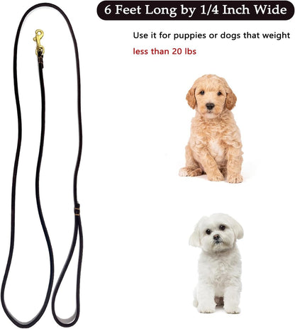 Guiding Star Leather Dog Leash 6 ft x 1/4 inch,Thin and Lightweight Leather Leashes for Small Dogs,Leather Cat Leashes for Small Cats,Soft Genuine Leather Dog Training Leashes for Petite Dogs Black