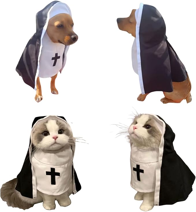 Pet Cat/Dog Nun Costume Clothing- Cute Funny Sister Habit Dress Outfit for Halloween Christmas Festival Cosplay Party (Medium)