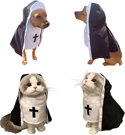 Pet Cat/Dog Nun Costume Clothing- Cute Funny Sister Habit Dress Outfit for Halloween Christmas Festival Cosplay Party (Small)