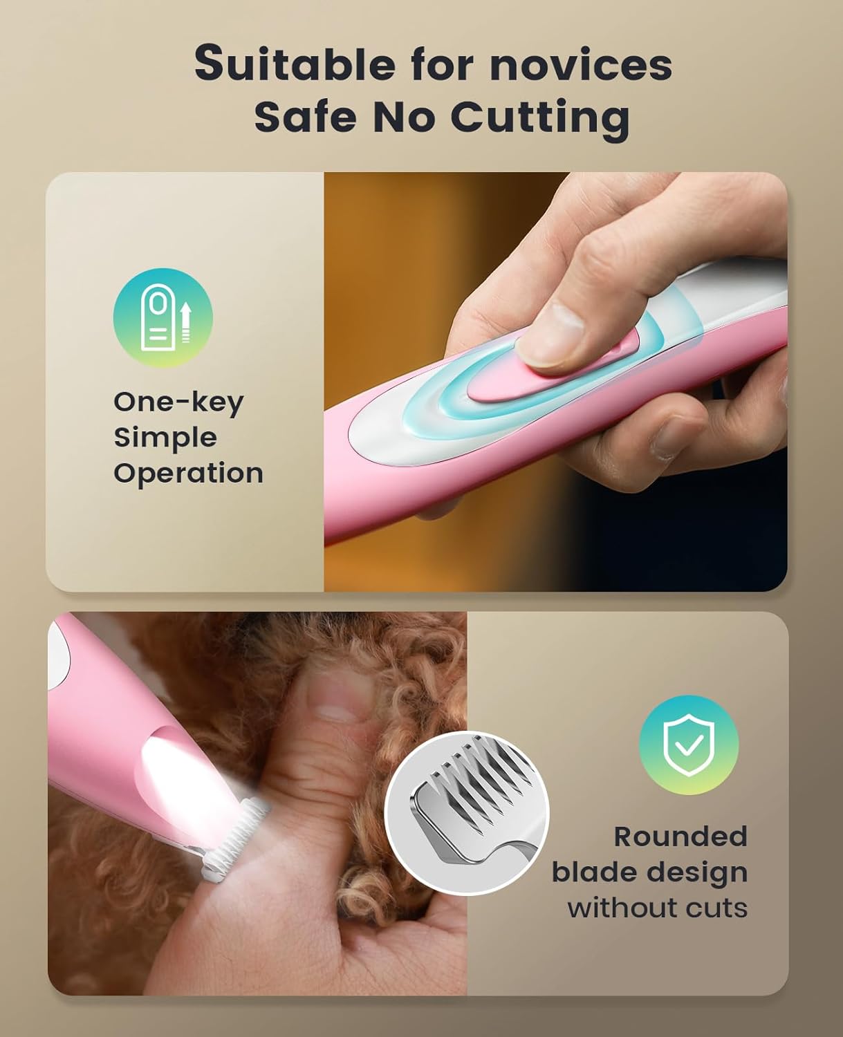 oneisall Low Noise Dog Paw Trimmer with LED Light, Paw Trimmer for Dogs 0.8inch/20mm Widen Blade, 35dB Cordless Electric Pet Paw Grooming Clippers for Paws, Ears, Face, Rump (Pink)