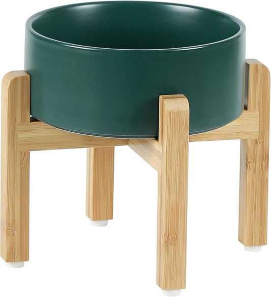 Ceramic Raised Dog Bowl Set, Elevated Dog Bowl with Stand, Food and Water Bowl for Medium Breed Dogs, Weighted Pet Dishes(7.3'',41OZ, Green)
