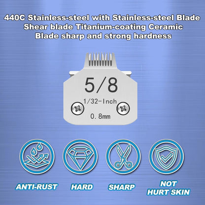 TRAH 5/8 Blade Dog Grooming Clipper Replacement Blades Compatible with Andis Dog Clippers,Most A5, KM Series Clippers,Detachable Stainless-Steel Blade,Size-5/8, 1/32-Inch Cut Length (0.8mm) Silver