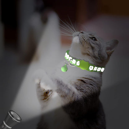 BANMODER 2 Pack Reflective Cat Collar Breakaway with Bell,Personalized Kitten Collars,Adjustable Safety Buckle Collar for Male Cats Girls & Boys (Light Green)