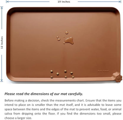 Hoki Found Silicone Pet Food Tray - Non Slip Pet Dog Bowl Mats - Cat Waterproof Mat for Carpet - Caramel