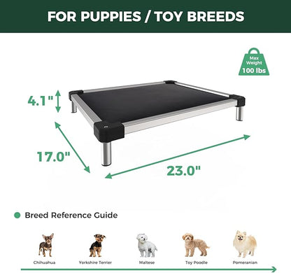 FXW TitanNest Chew-Proof Elevated Dog Bed, Raised Cot for Indoor/Outdoor/Camping Use, Durable & Washable Padded Pet Bed for Toy Dogs, 23.0" L x 17.0" W x 4.5" H, Black