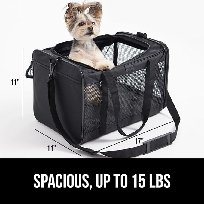 GORILLA GRIP Cat Carrier Travel Bag Up to 15 Lbs, Soft Collapsible Small Dog Carriers, Top and Side Entry Breathable Mesh, Grip Feet on Underside, Cozy Washable Waterproof Pad, Portable Kennel, Black