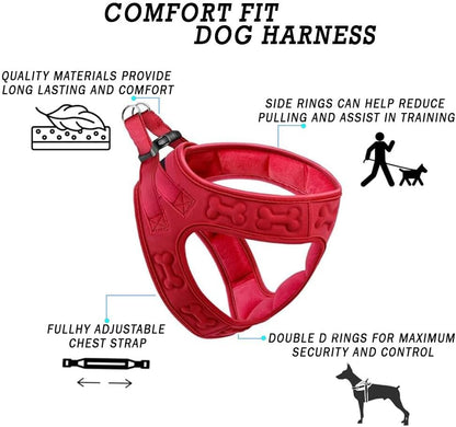 Comfort fit Step-in Dog & Puppy Harness - Comfortable All Weather Dog Vest Harness: Adjustable, Soft Padded, Easy to Put-on for Small, Medium-Sized Dogs.