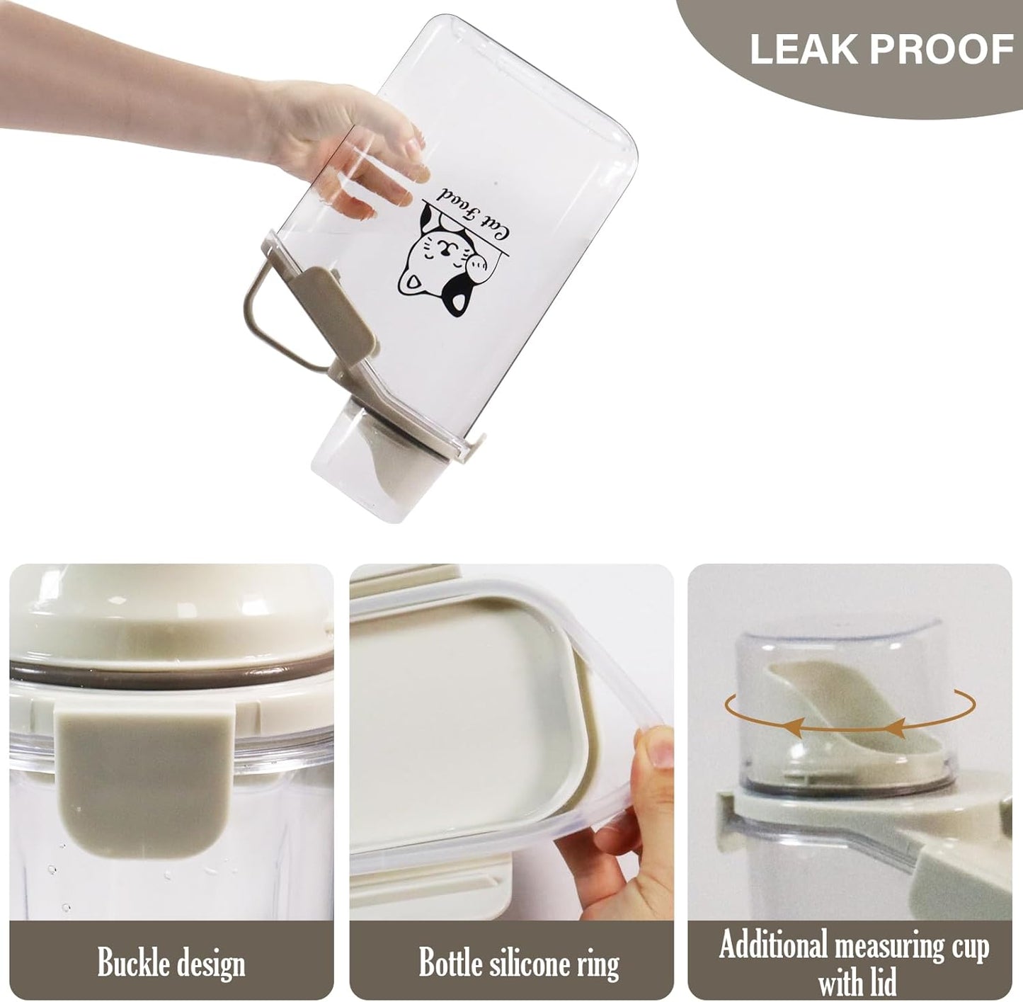 Pet Food Storage Container Airtight Cat Food Container with Measuring Cup and Pour Spout Portable Pet Food Dispenser for Cat Transparent Leakproof Cat Food Container for Travel 2.8L