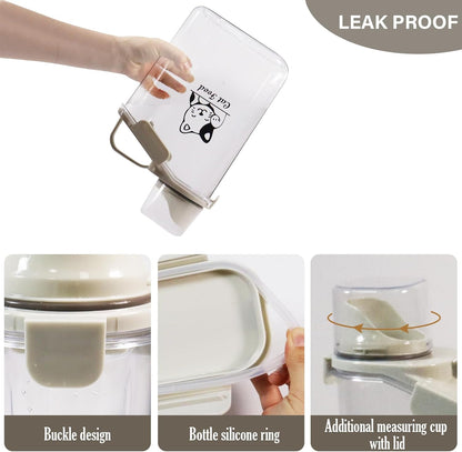 Pet Food Storage Container Airtight Cat Food Container with Measuring Cup and Pour Spout Portable Pet Food Dispenser for Cat Transparent Leakproof Cat Food Container for Travel 2.8L