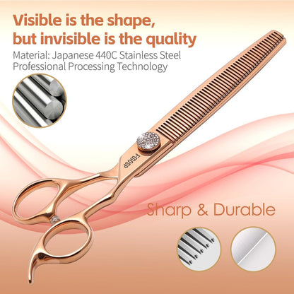 Rose Gold Titanium Thinning Shears for Dogs 50 Teeth 7.5'' Professional Blending Thinner Scissors for Dog Poodle Pet Japanese 440C Sharp and Durable Right Handed(7.5,Thinner)