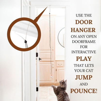 Cat Toys Set Cat Fishing Pole Retractable Wand Suction Cup & Hanging Teaser Wand for Indoor Cats & Kittens Feather Attachments Ribbon