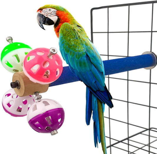 FlidRunest Perch Toy with Rotating Balls for Birds, Rough-surfaced Natural Parrot Perch Toy, Bird Bell Balls for Budgies,Parakeets, Parrots,Cockatiels,Lovebirds,Conures