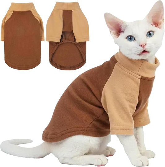 T'CHAQUE Cat Pajamas - Soft Cat Clothes& Shirts & Pajamas with Sleeves, Stretchy Sweater, Pullover Kitten Clothes, Darkbrown, XX-Large