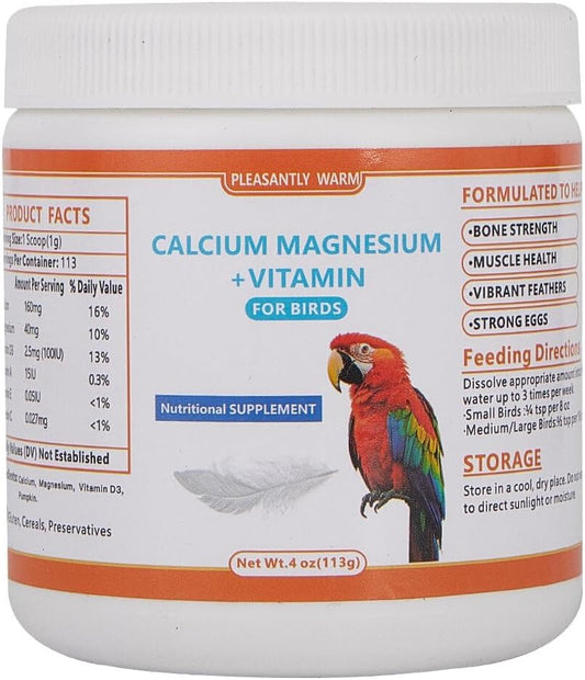 Calcium Powder for Birds with Magnesium & Vitamin D3 – 4oz，Essential for molting Period ， Faster Feather Regrowth, Strong Beak & Bone
