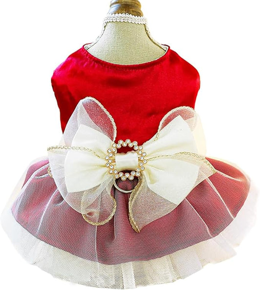 ANIAC Retro Dog Tulle Dress with Leash Ring Spring Summer Girl Puppy Clothes for Small Dog Cat Apparel Formal Pet Prom Dress for Christmas Wedding Birthday Valentines (Red,Small)