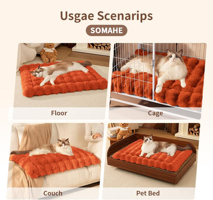 Cat Beds for Indoor Cats Faux Fur Pet Pad Mat Plush Kitten Bed with Non-Slip Bottom for Carriers/Couch Dog & Puppy Friendly 23 x 15 Inch Small Orange
