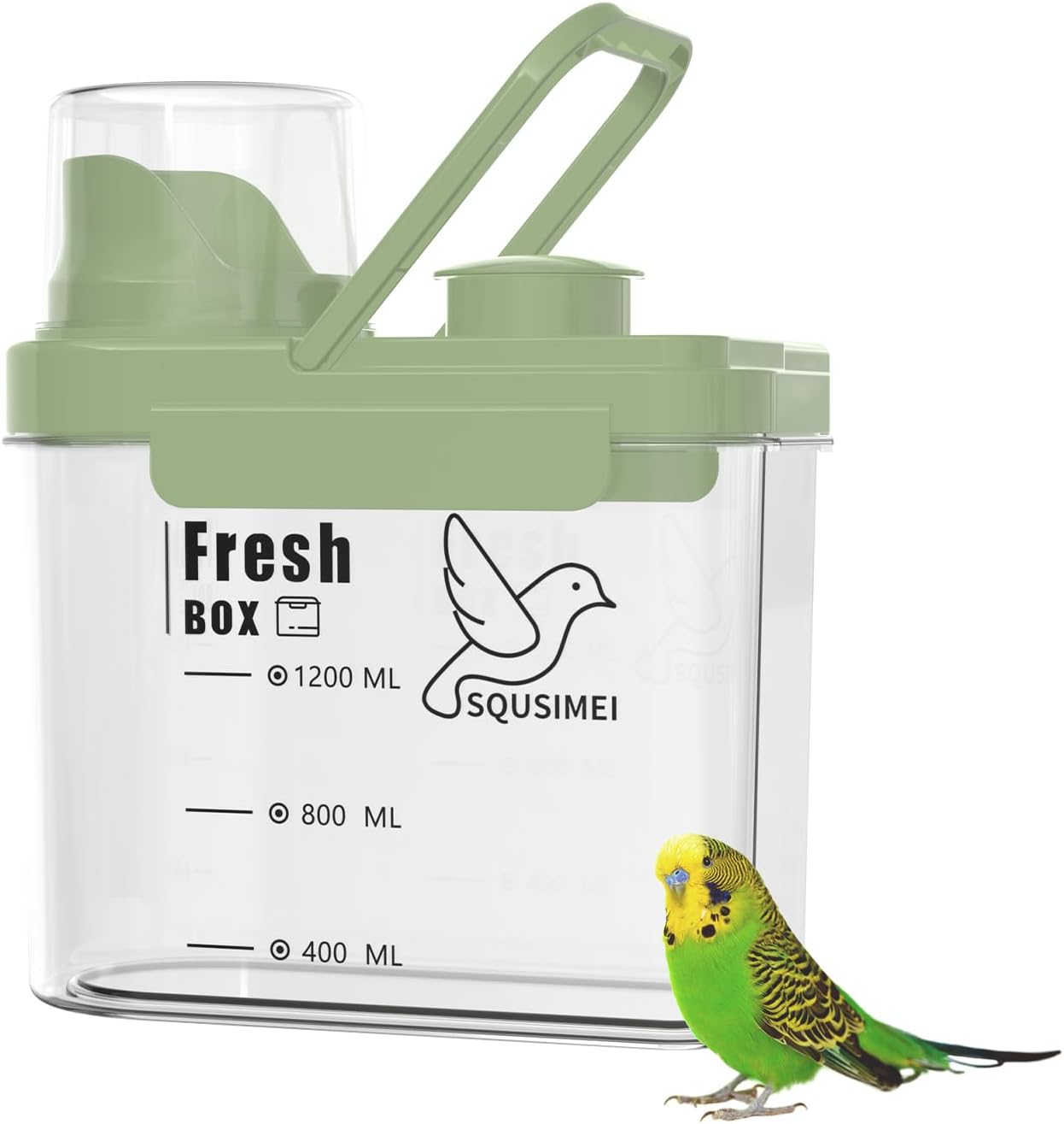 1.7 Qt/1.6 L Bird Seed Storage Container with Lids Airtight Measuring Cup, Bird Seed Dispenser Pet Food Container Are Used to Store Bird Food, Chicken Feed BPA Free (1.6L, Green)