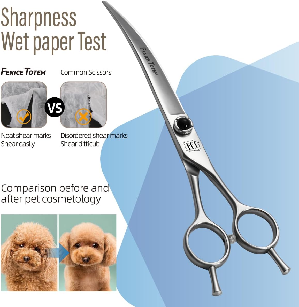 Dog Grooming Scissors: 7.5 inch Pet Curved Shears Made Of Japanese 9CR Advanced Stainless Steel Professional Grooming Scissors for Dogs Cats and Other Pets