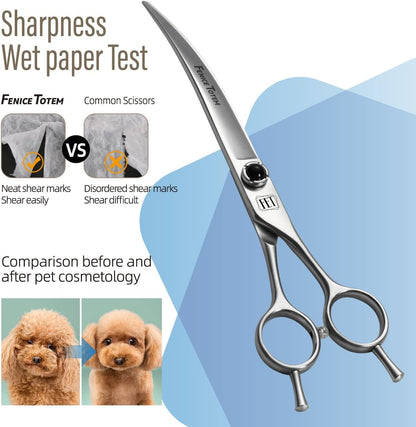 Dog Grooming Scissors: 7.5 inch Pet Curved Shears Made Of Japanese 9CR Advanced Stainless Steel Professional Grooming Scissors for Dogs Cats and Other Pets