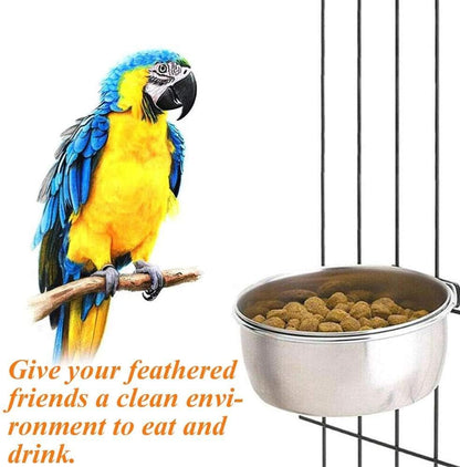 Kathson 2 Pack Bird Feeding Dish Cups, Stainless Steel bird bowls Parrot Feeders Water Cage Bowls with Clamp Holder Bird Feeders for Parakeet Cockatiels Conure Budgies Lovebird Finch and Small Animals