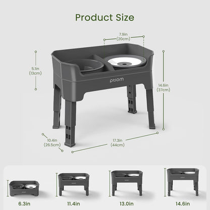 4-in-1 Elevated Slow Feeder Dog Bowls, 4 Height Adjustable Mess Proof Raised Dog Bowl Stand with No Spill Water Bowl, Stainless Steel Doggy Food Dish & Slow Feeder for Large Medium Small Pets