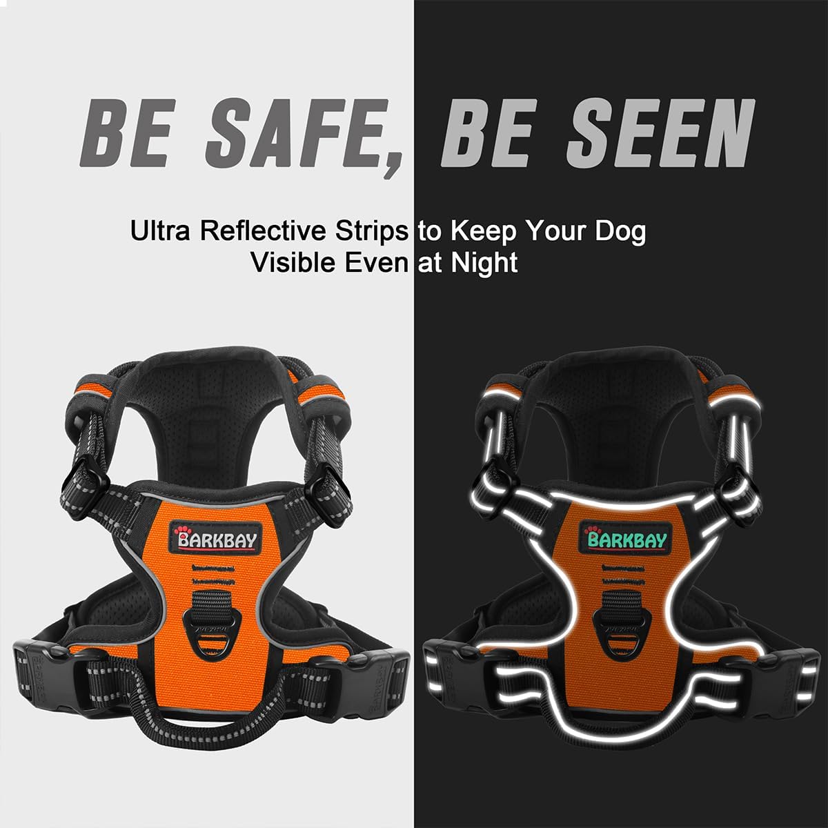 BARKBAY No Pull Dog Harness Front Clip Heavy Duty Reflective Easy Control Handle for Large Dog Walking(Orange,XS)