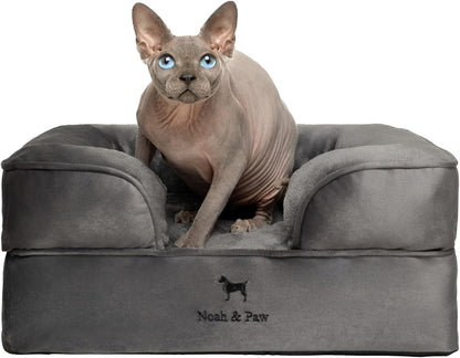 NOAH & PAW Small Dog Bed, 20x15x8 Inch, Cat Bed for Indoor Cats, Orthopedic Eggshell Memory Foam Infused with Cooling Gel, Waterproof Inner Cover Machine Washable (Velvet Collection)