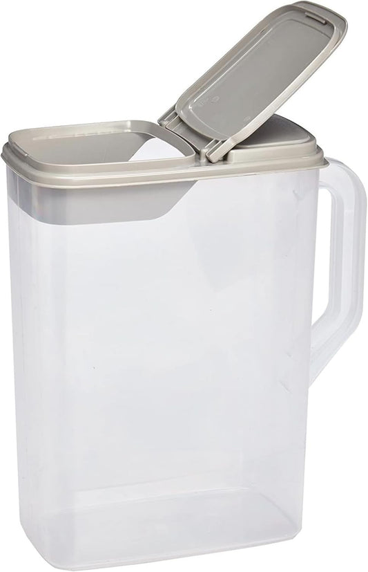 Buddeez Pet Food Storage Container - 8 Quart Capacity Dog / Cat Food & Bird Seed Container with Durable EZ Grip Handle, Flip Gray Lid (includes 1 Cup Clear Scoop)