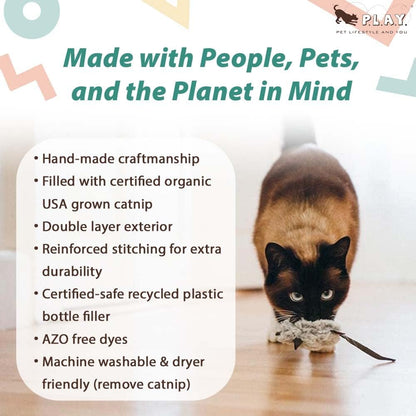 P.L.A.Y. Cute Plush Cat Toys - Feline Frenzy Animal Critter Themed Catnip Filled Toy, Great for Adult Cats and Kittens - Machine Washable, Recycled Materials, Crinkles (Catch a Meowse, Set of 2)