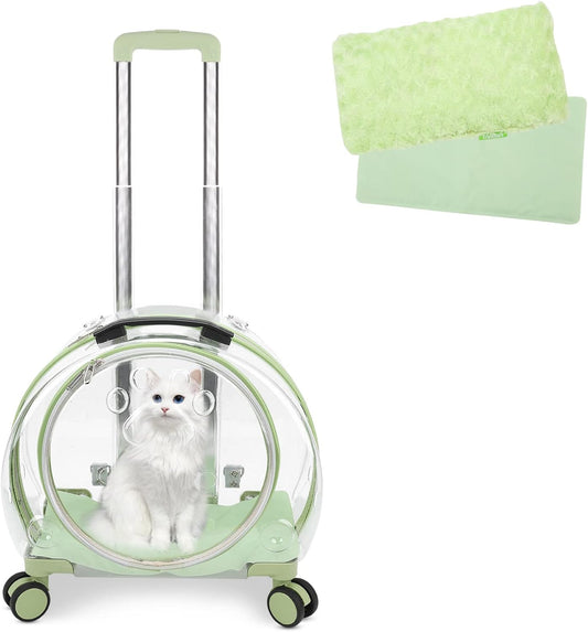 Transparent & Fully Breathable Hard cat Carrier with Rolling Wheels for Dogs, Cats, Multiple Carrying Options, Perfect for Traveling/Taking a Walk