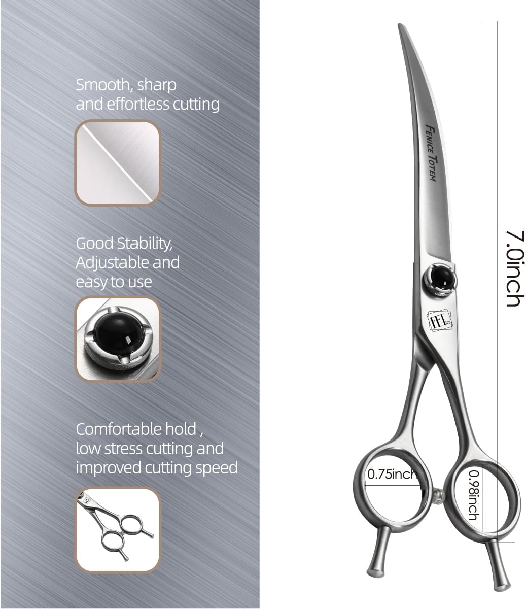 Dog Grooming Scissors: 7 inch Pet Curved Shears Made Of Japanese 9CR Advanced Stainless Steel Professional Grooming Scissors for Dogs Cats and Other Pets