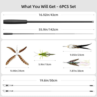uahpet Natural Feather Cat Toy, Interactive Wand Toy for Indoor Kittens, 60inch Long Cat Fishing Pole Toy for Exercising and Playing, 4Pcs Different Refills and 2Pcs Premium String