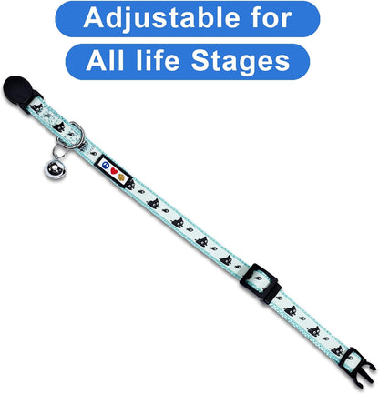 Pawtitas Glow in The Dark Cat Collar Kitten Collar with Safety Buckle and Removable Bell - Teal