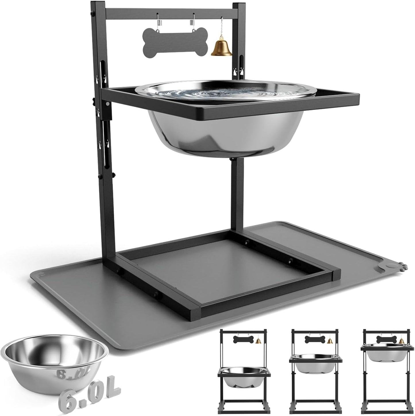 SHAINFUN 203oz Elevated Dog Water Bowl for Large Dogs with Mat, Adjustable Height 10-17.8in, Tall Raised Dog Water Stand