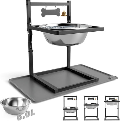 SHAINFUN 203oz Elevated Dog Water Bowl for Large Dogs with Mat, Adjustable Height 10-17.8in, Tall Raised Dog Water Stand
