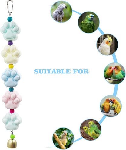 Mineral Chew Toy, Paw Shape Colorful Beaded Bird Toys with Bells | Beak Grinding & Foraging Enrichment for African Grey, Amazon Parrots, Budgies, Cockatiels, Conures