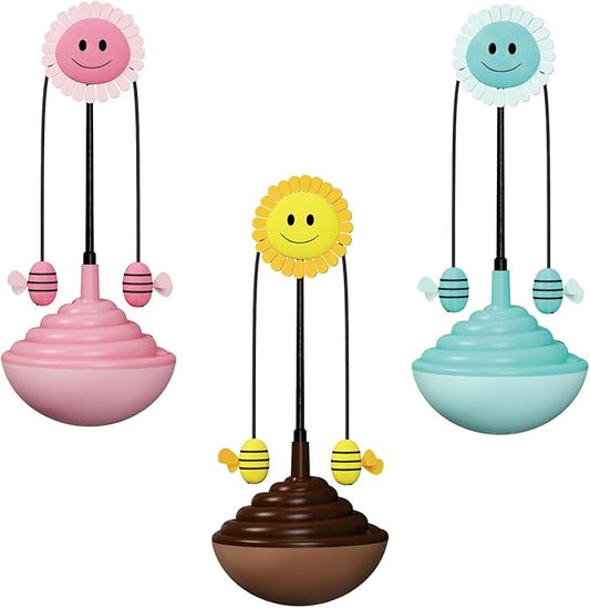 Wobble Cat Toy, an Adorable Interactive Rolling pet Toy Featuring Fun Sunflower Decorations and Feathers to Ignite Your Cat's Hunting Instincts. (Yellow)