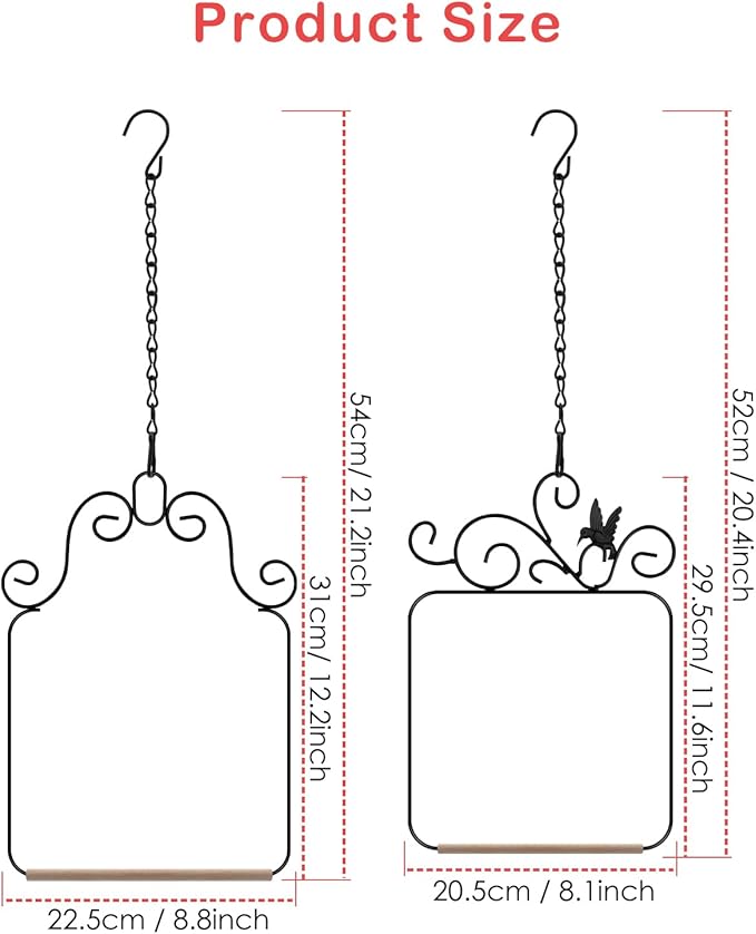 PACETAP Hummingbird Swings and Perches Metal Frame 4 Pack, Wild Bird Swing Outdoor Bird Perch with Wooden Dowel and Hanging Chain for Hanging Indoor, Outdoor, Trunk, Lawn, Patio, Garden (Black)