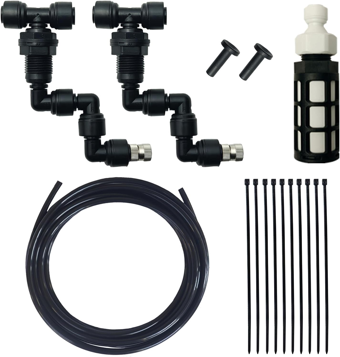 Reptile Terrariums Misting Accessories kit, 2PCS Adjustable Reptile Mister Nozzles, with 16ft 1/4 inch Tube, Black