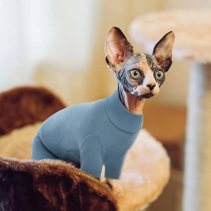 ROZKITCH Sweater for Cat, Breathable Soft Jumpers for Sphynx Only, Coat with Four Legs, Warm Sweater T-Shirt Pajamas Jumpsuit Vest Cornish Rex, Devon Rex, Peterbald Blue XL
