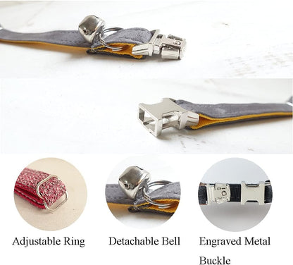 Personalized Cat Collar with Name Plate,Adjustable Tough Nylon Cat ID Collars with Bell,Customize Engraved Pet Name and Phone Number (Velvet Style A)