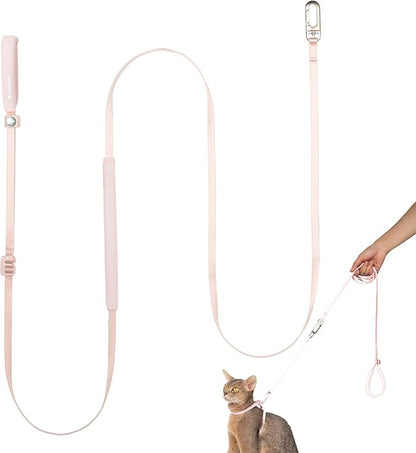 Ultra Lightweight Cat Leash Adjustable with Padded Handle, Soft Thin Nylon Cat Walking Training Waist Crossbody Leash for Kitten>4lbs Small Medium Large Cats Puppy, No Harness (Blush Pink)