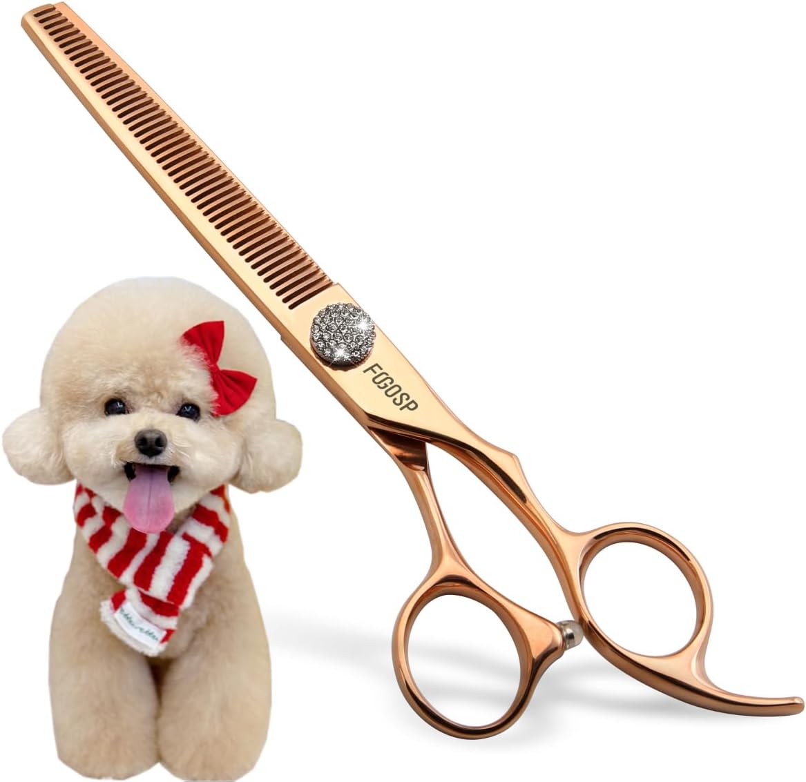 Rose Gold Titanium Thinning Shears for Dogs 46 Teeth 7'' Professional Blending Thinner Scissors for Dog Shih Tzu Teddy Pet Japanese 440C Sharp and Durable Right Handed(7,Thinner)