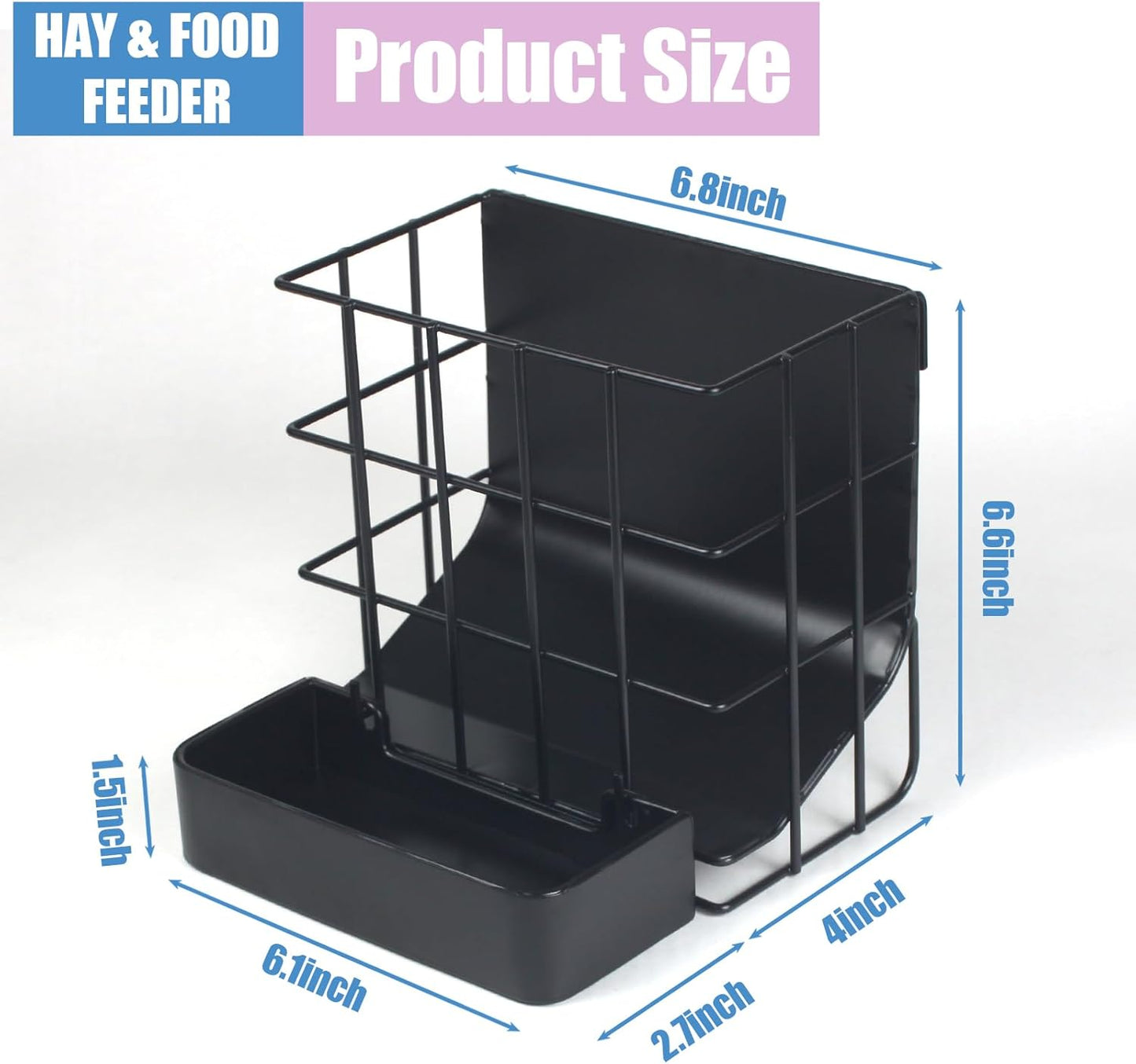 Rabbit Hay Feeder Guinea Pig Hay Feeder, Hay and Food Holder with Hook Heavy-Duty Metal Frame Hay Rack，for Bunny, Guinea Pigs,Chinchillas， Comes with Two Multifunctional Zippers-6.8x6.7x6.6inch